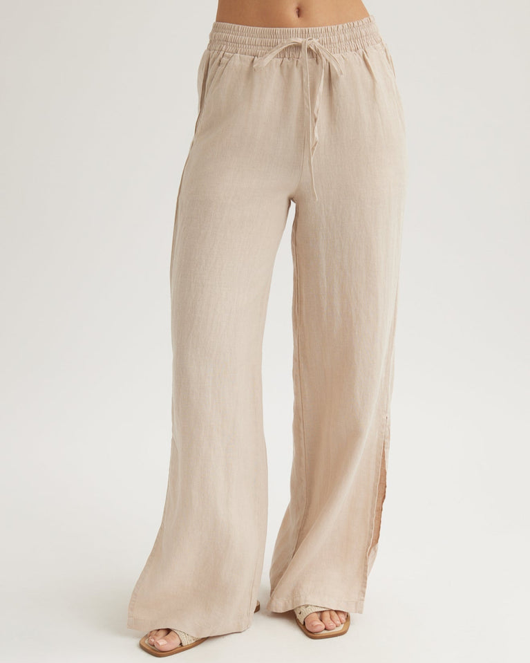 bella dahl Linen Side Slit Wide Leg Pant - Linen Sand