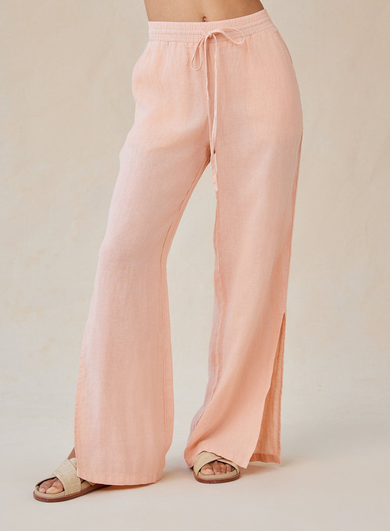 Bella Dahl Linen Side Slit Wide Leg Pant - Peach Fizz