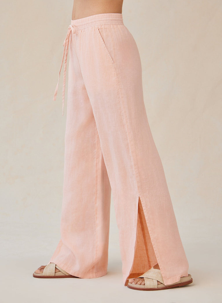 Bella Dahl Linen Side Slit Wide Leg Pant - Peach Fizz