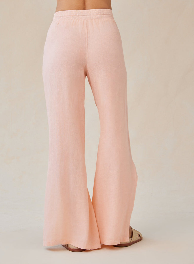 Bella Dahl Linen Side Slit Wide Leg Pant - Peach Fizz