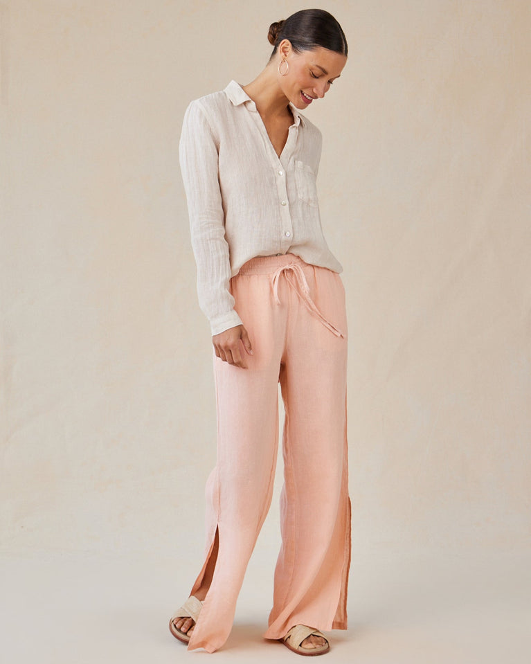 bella dahl Linen Side Slit Wide Leg Pant - Peach Fizz