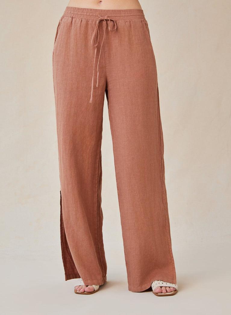 Bella Dahl Linen Side Slit Wide Leg Pant - Terracotta Brown
