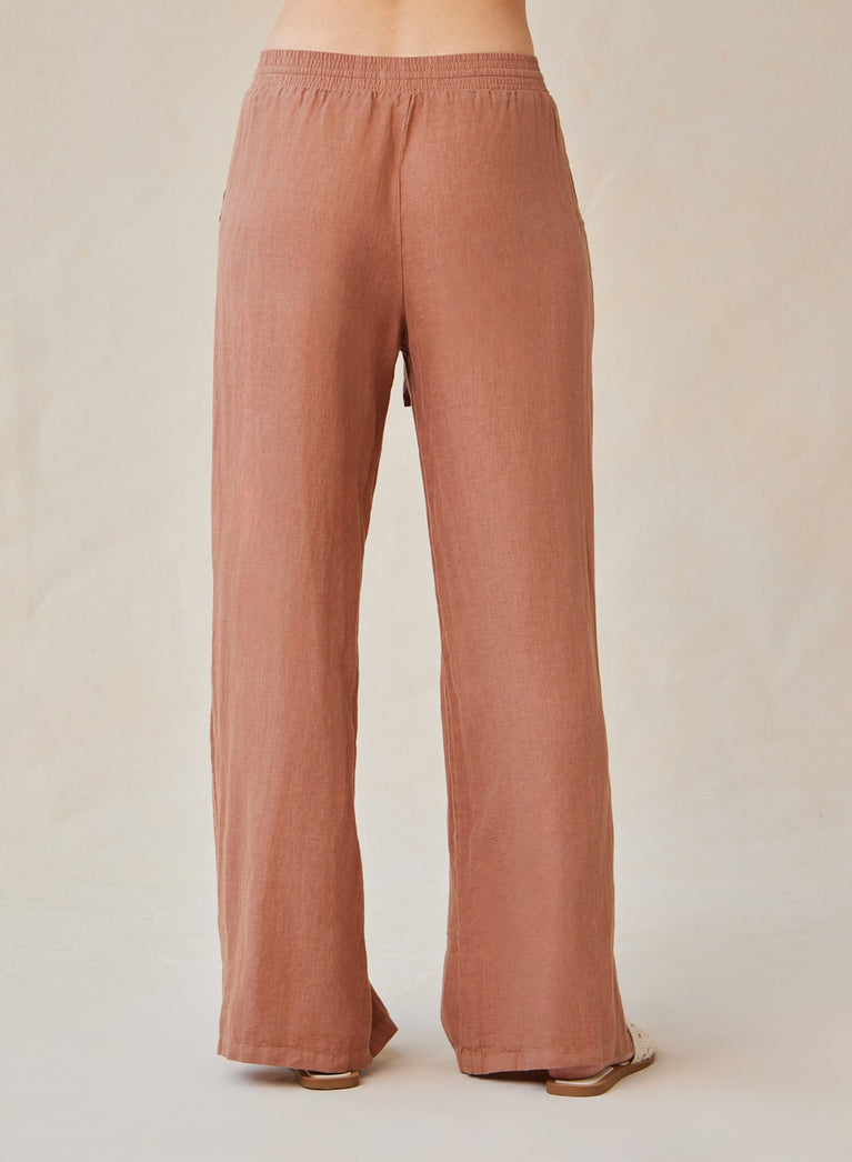 Bella Dahl Linen Side Slit Wide Leg Pant - Terracotta Brown