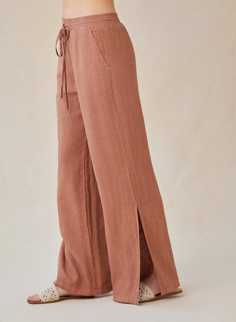 Bella Dahl Linen Side Slit Wide Leg Pant - Terracotta Brown