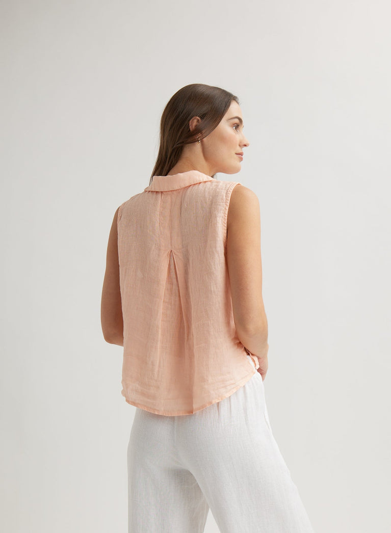 Bella Dahl Linen Sleeveless Notch Collar Button Down - Peach Fizz