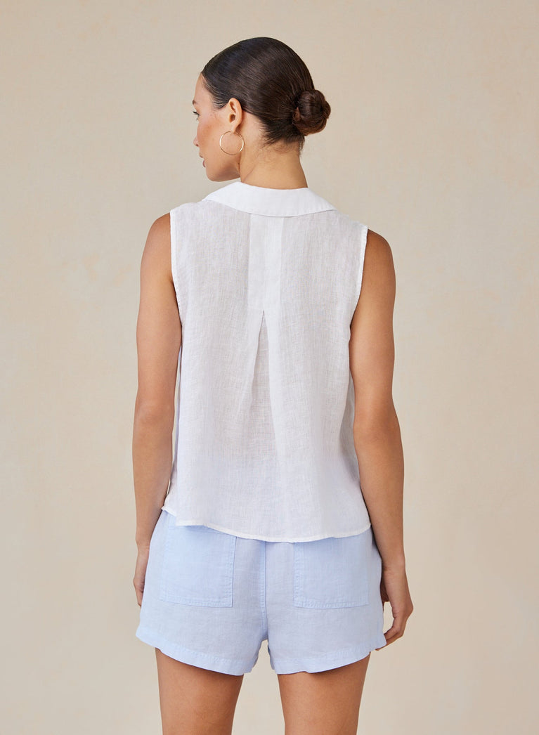 Bella Dahl Linen Sleeveless Notch Collar Button Down - White