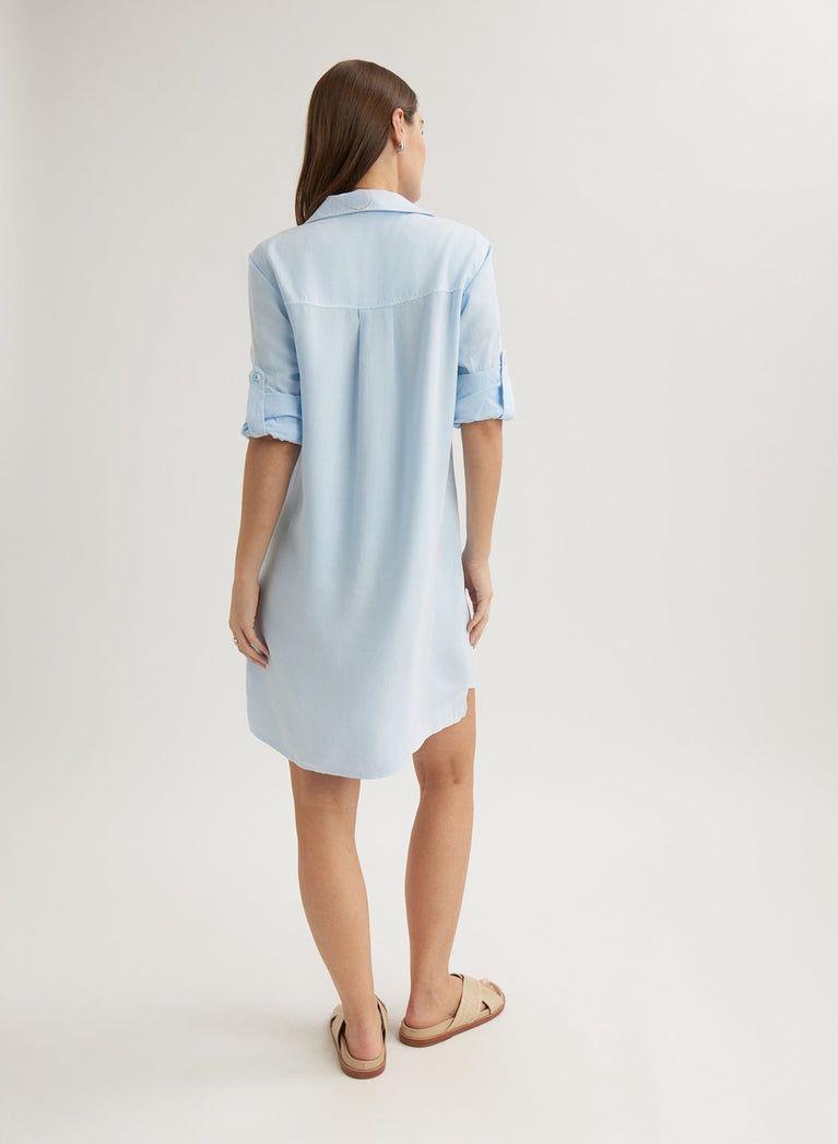 Bella Dahl Long Sleeve A-Line Shirt Dress - Clear Water