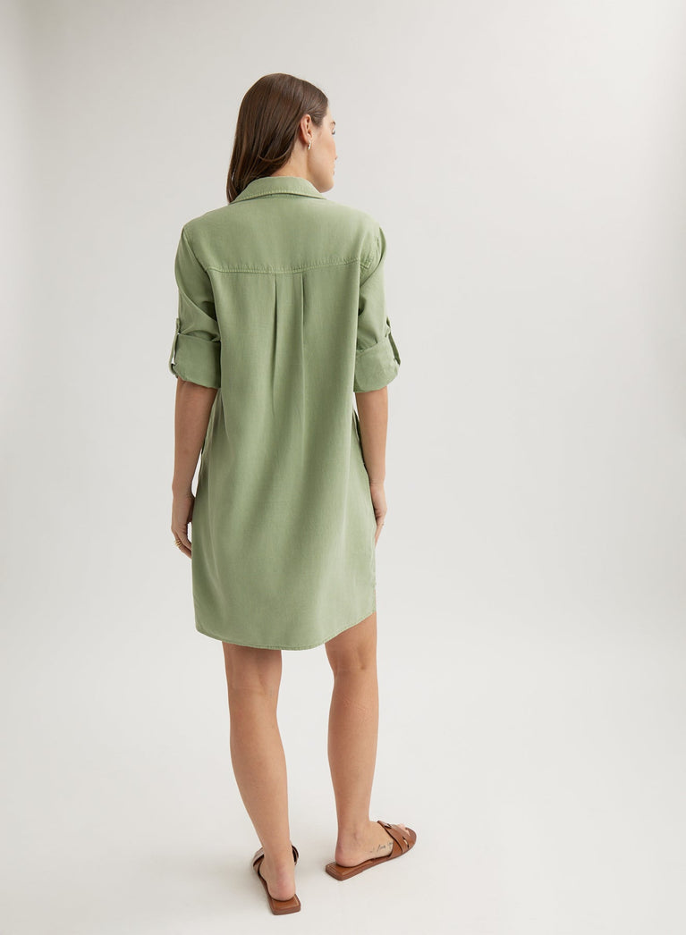 Bella Dahl Long Sleeve A-Line Shirt Dress - Olive Grove