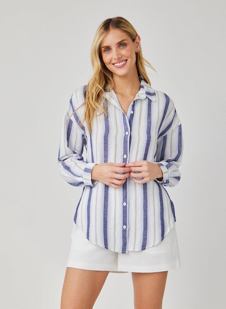 bella dahl Long Sleeve Button Down - Coastal Ombre Stripe