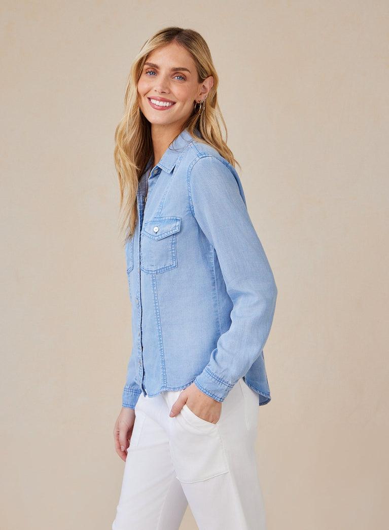 Bella Dahl Long Sleeve Seamed Shirt - Coastal Spray Wash