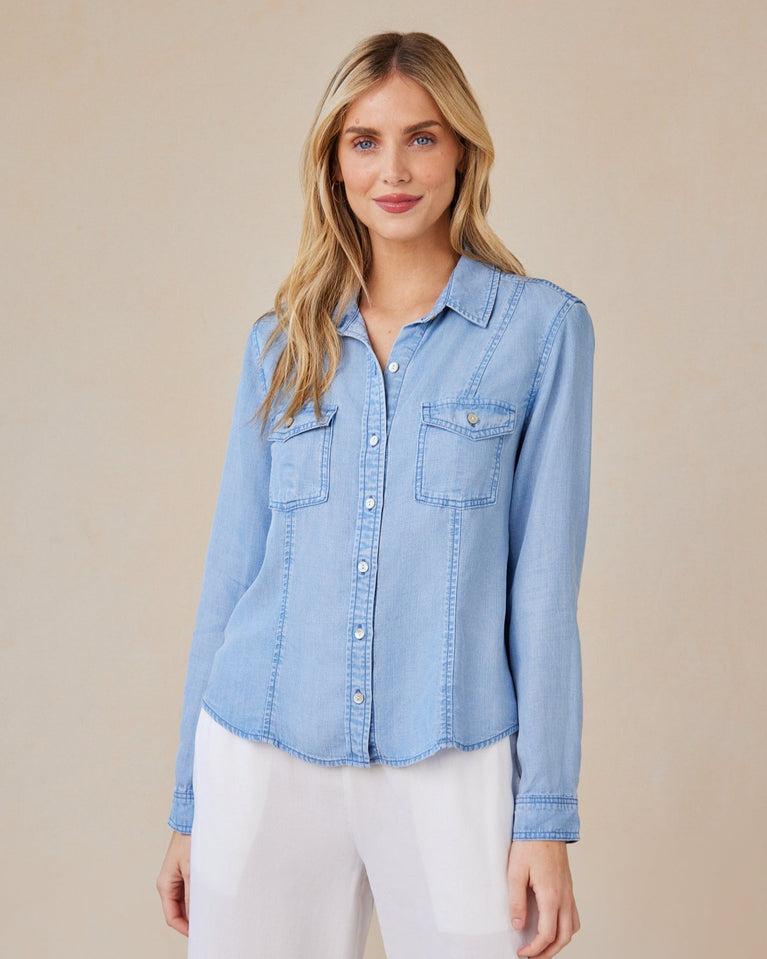 bella dahl Long Sleeve Seamed Shirt - Coastal Spray Wash
