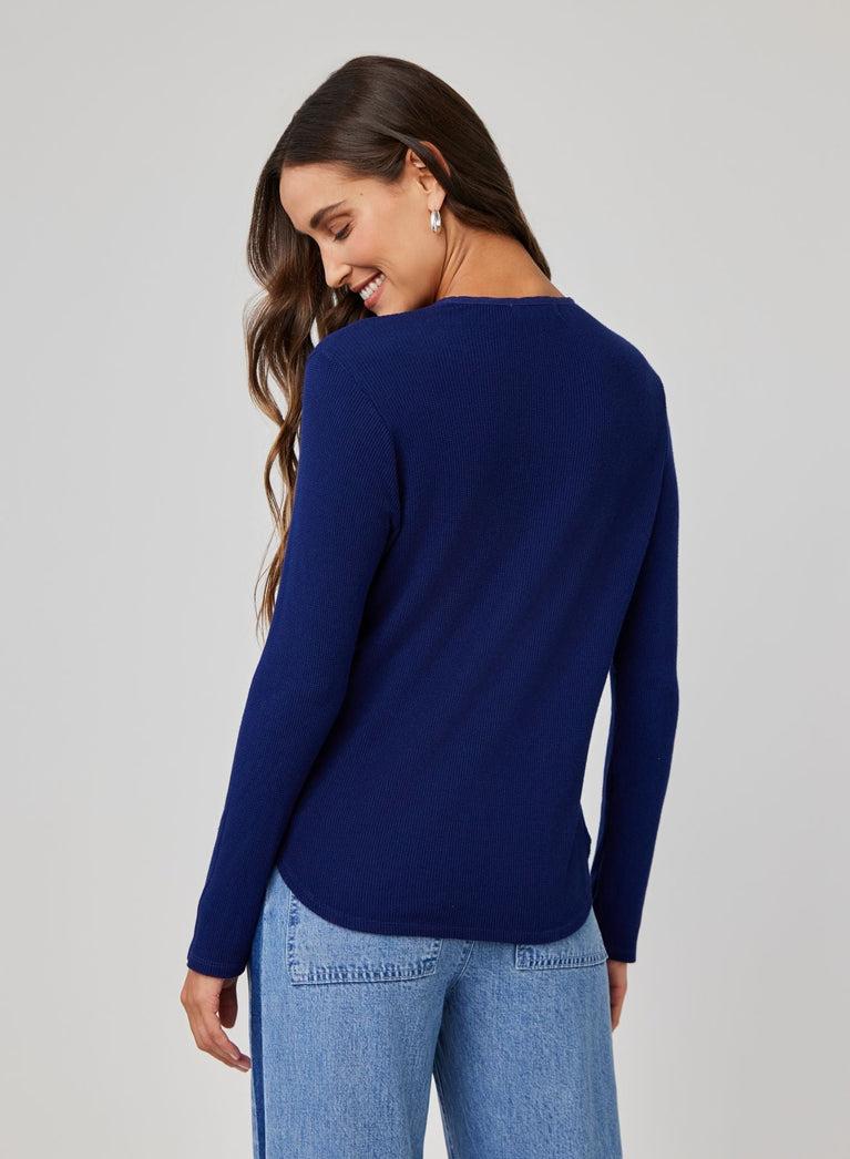 Bella Dahl Long Sleeve Wide Placket Henley - Navy Coast