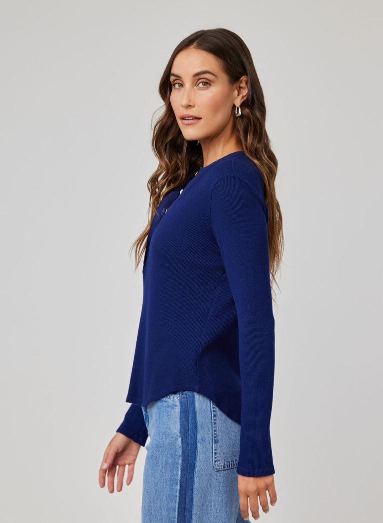 Bella Dahl Long Sleeve Wide Placket Henley - Navy Coast