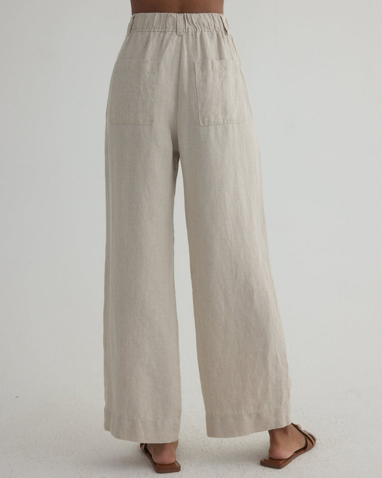 Bella Dahl Luxe Linen Pleated Wide Leg Ankle Pant - Linen Sand