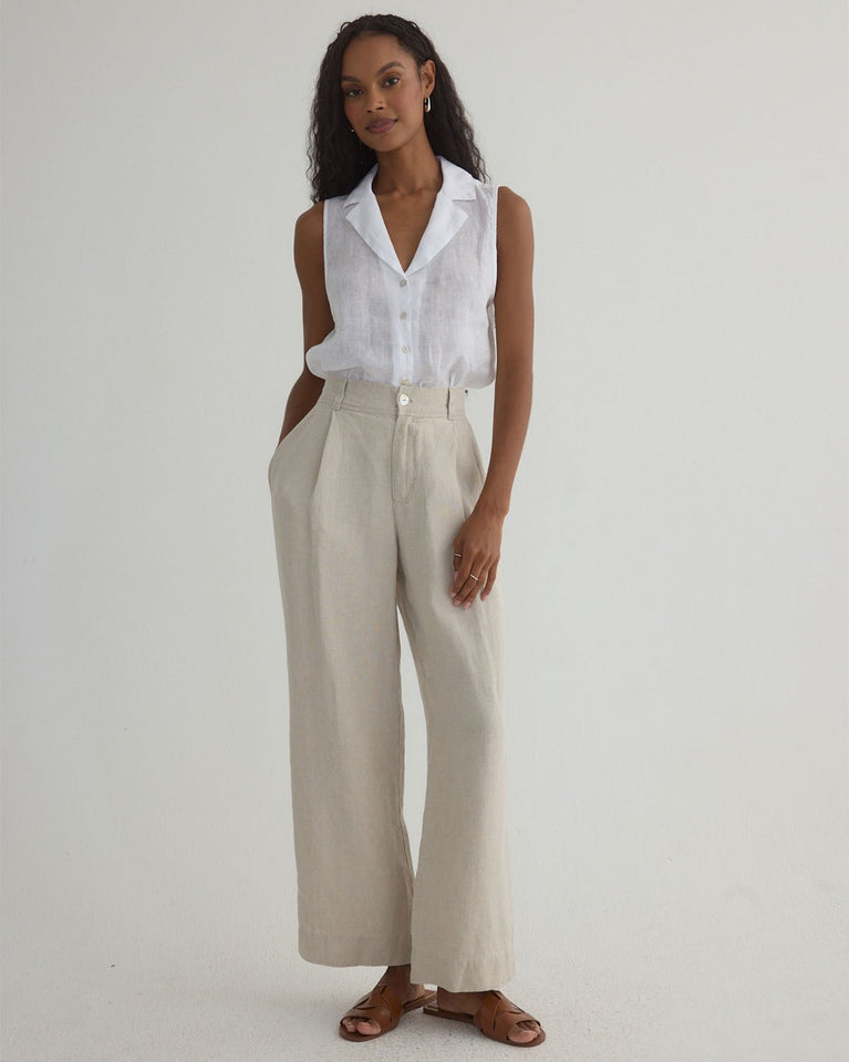 bella dahl Luxe Linen Pleated Wide Leg Ankle Pant - Linen Sand