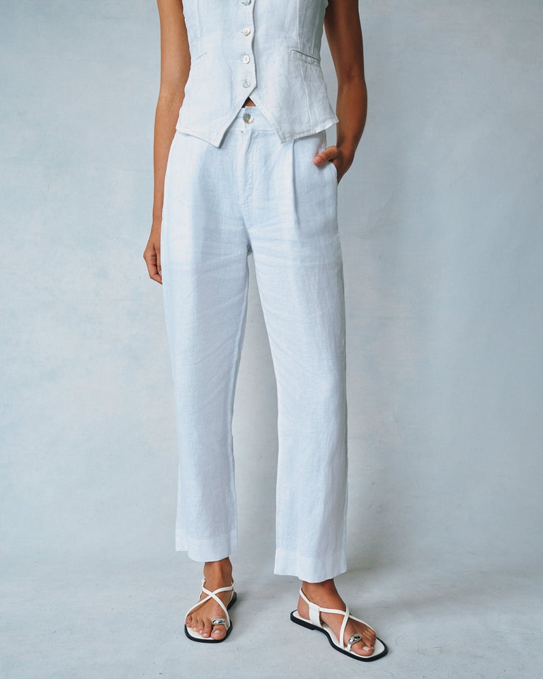 Bella Dahl Luxe Linen Pleated Wide Leg Ankle Pant- White