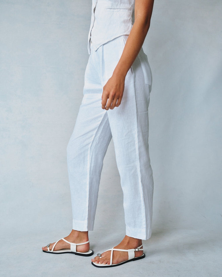 Bella Dahl Luxe Linen Pleated Wide Leg Ankle Pant- White
