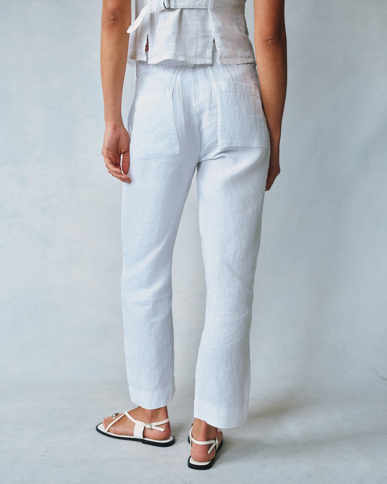 Bella Dahl Luxe Linen Pleated Wide Leg Ankle Pant- White