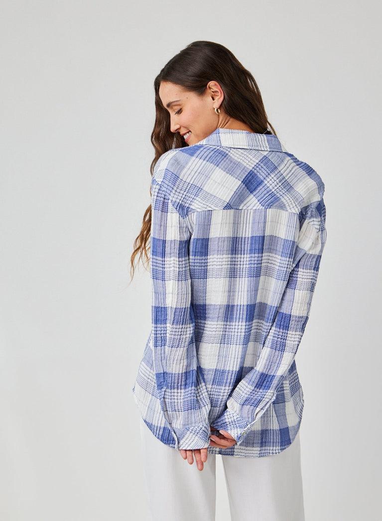 Bella Dahl Oversized Shirt With Pocket - Pacific Blue Plaid