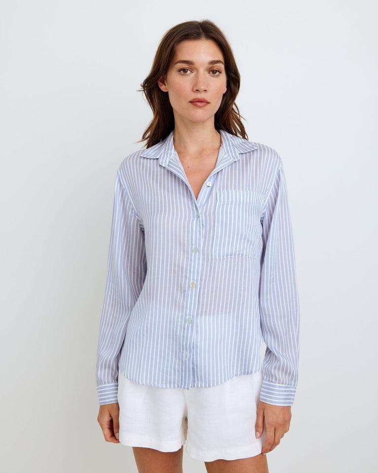 Bella Dahl Oversized Split Back Button Down - Provence Peri Stripe