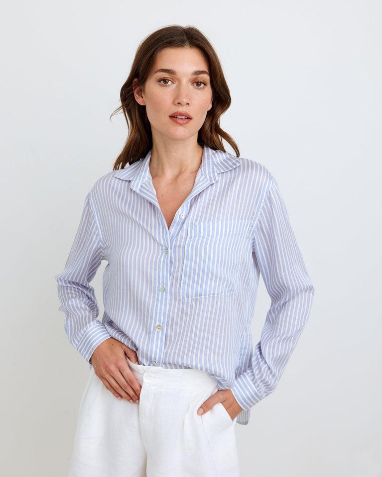 Bella Dahl Oversized Split Back Button Down - Provence Peri Stripe