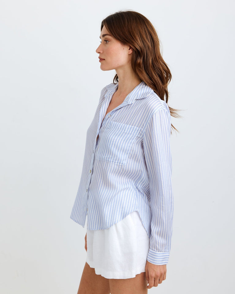 Bella Dahl Oversized Split Back Button Down - Provence Peri Stripe