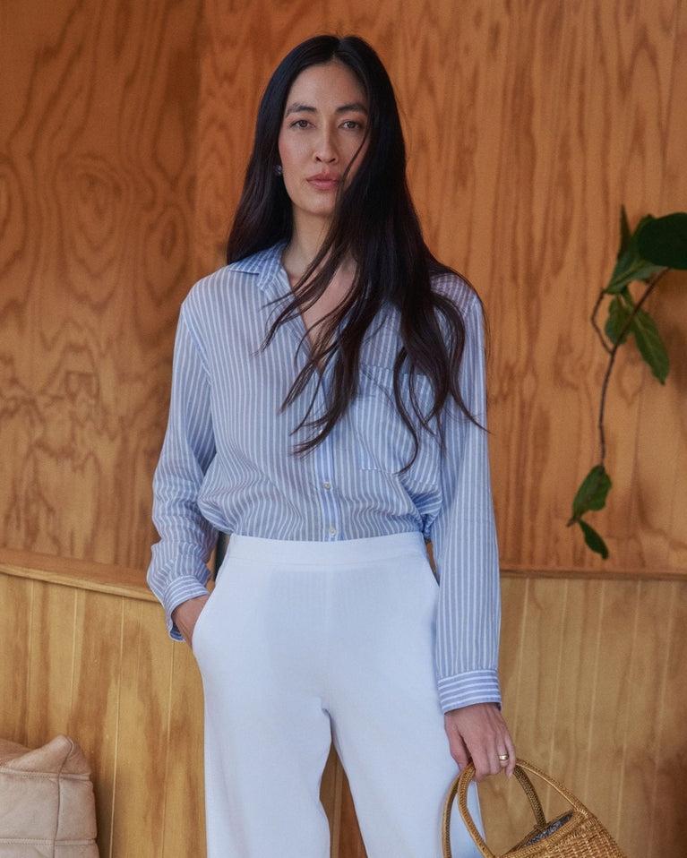 bella dahl Oversized Split Back Button Down - Provence Peri Stripe