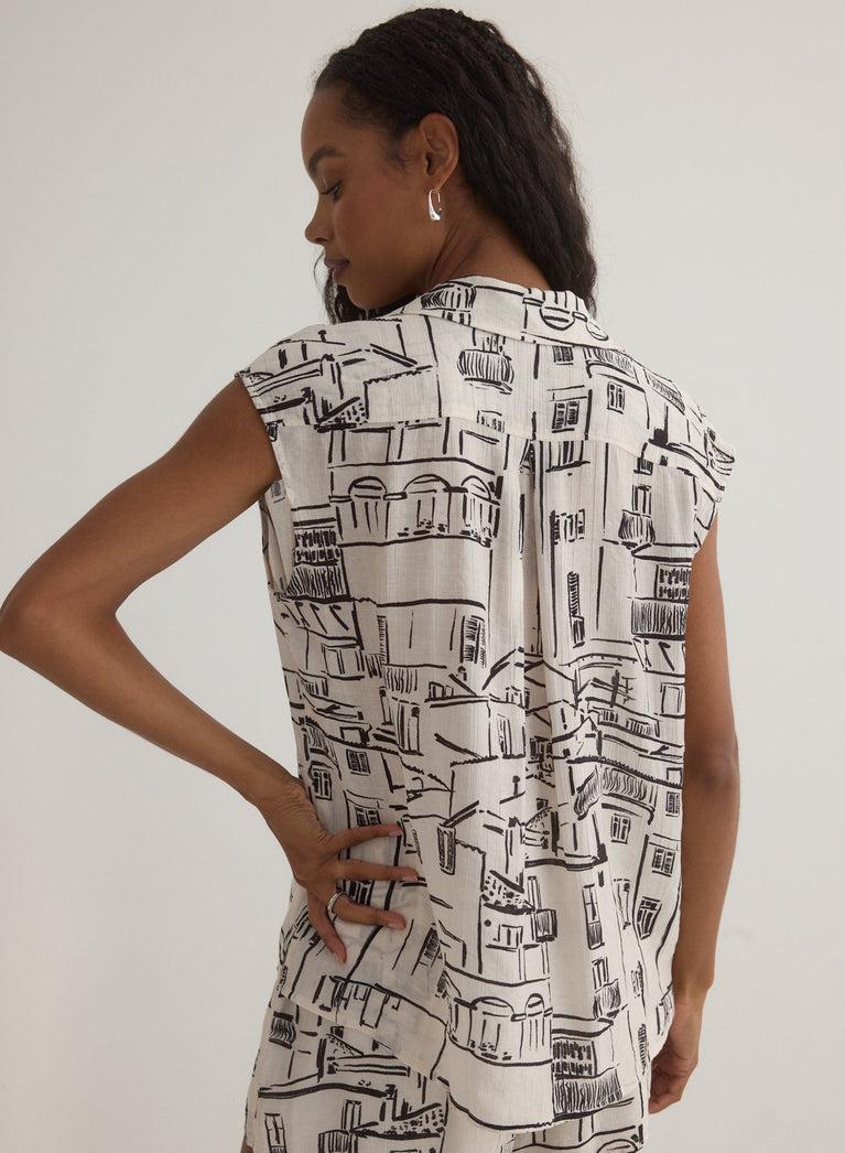 Bella Dahl Printed Button Front Cap Sleeve - Amalfi Sketch Print