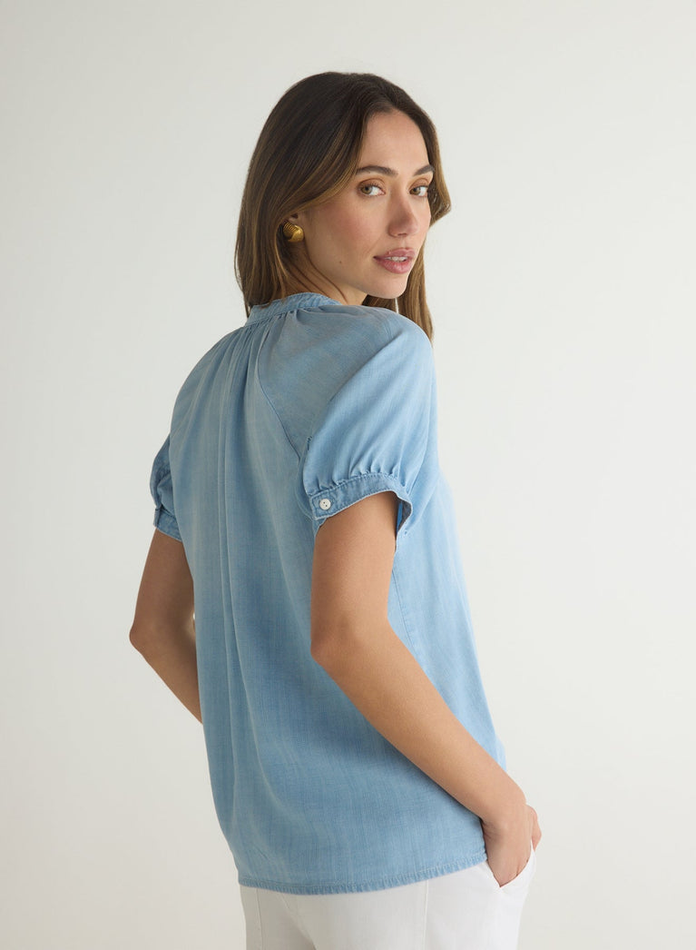Bella Dahl Puff Sleeve Raglan Shirt - Light Riviera Wash