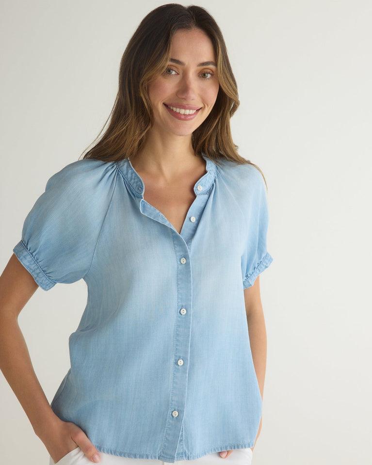 bella dahl Puff Sleeve Raglan Shirt - Light Riviera Wash