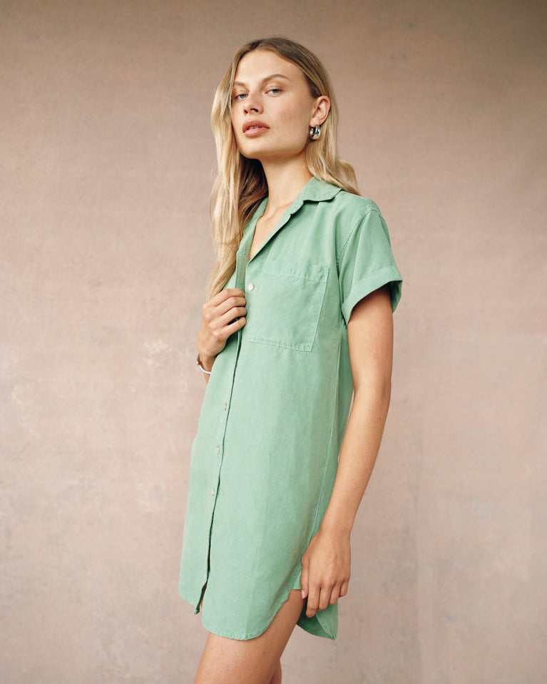 Bella Dahl Roll Sleeve Pocket Shirt Dress - Summer Green