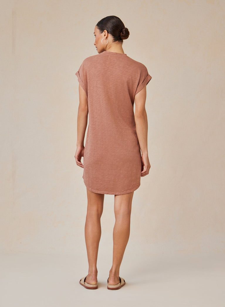 Bella Dahl Roll Sleeve T-Shirt Dress - Terracotta Brown