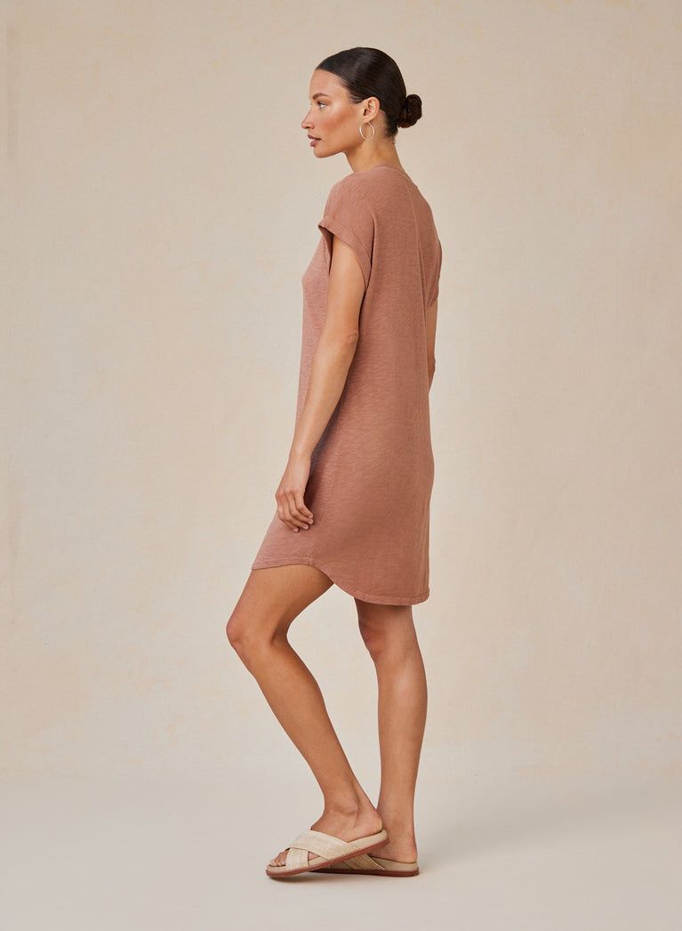 Bella Dahl Roll Sleeve T-Shirt Dress - Terracotta Brown