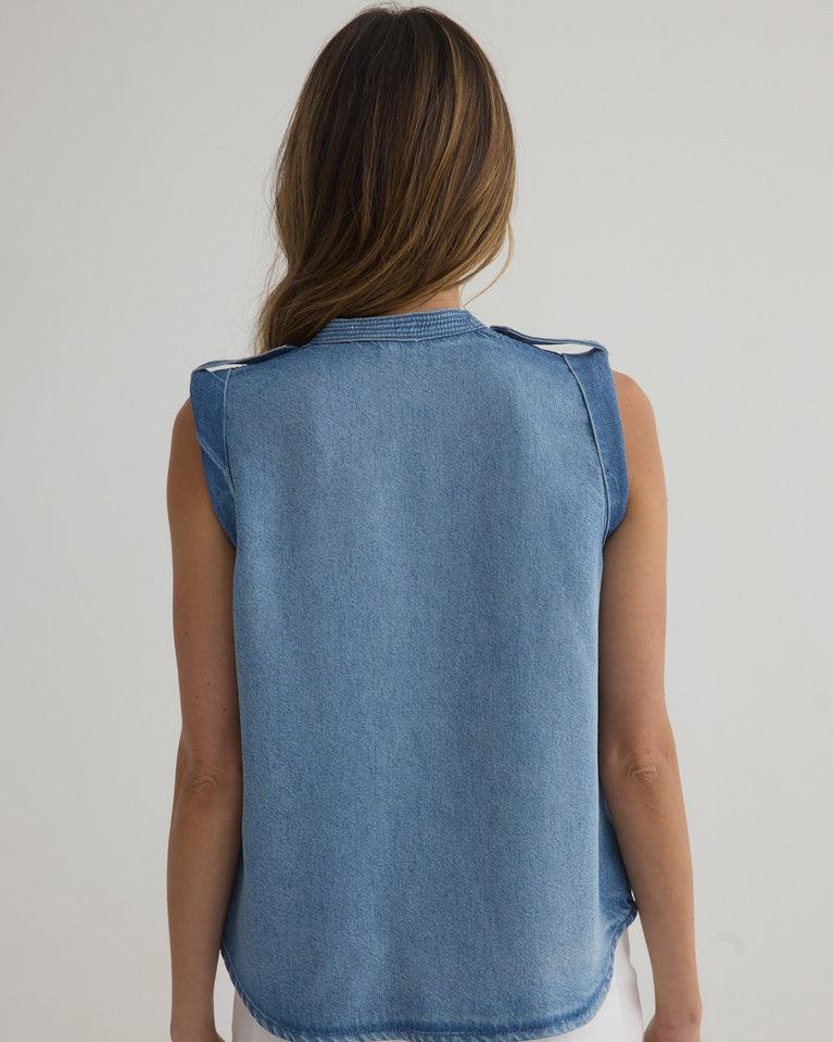 Bella Dahl Roll Sleeve With Tabs Button Up Top - Amalfi Marine Wash