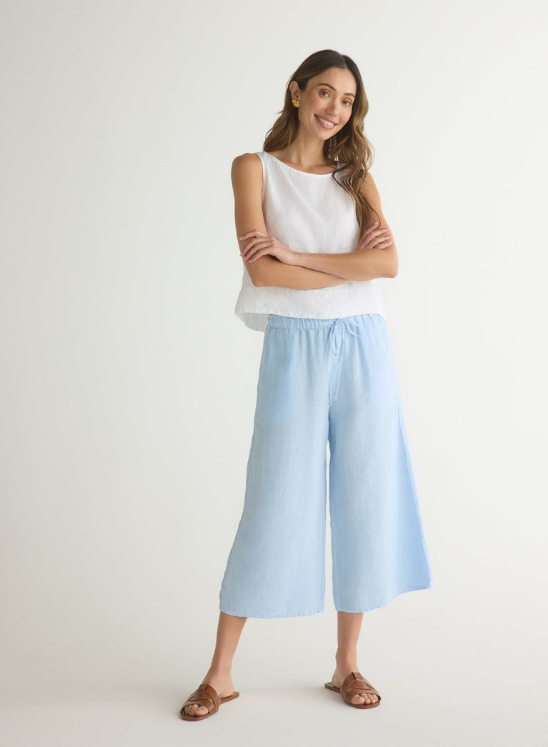Bella Dahl Ruffle Waist Wide Leg Crop - Blue Periwinkle