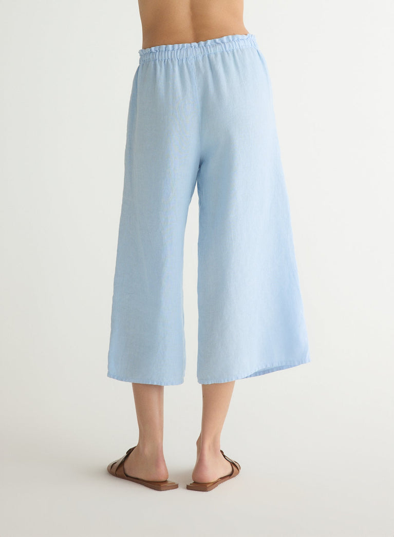 Bella Dahl Ruffle Waist Wide Leg Crop - Blue Periwinkle