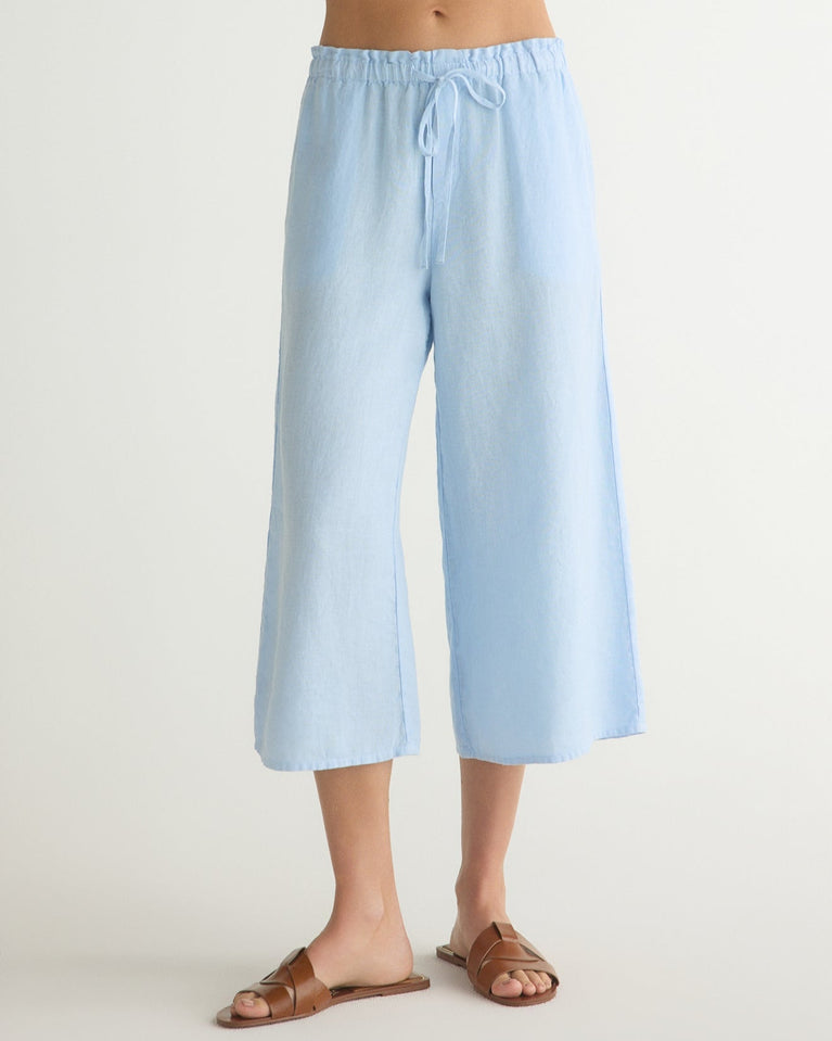 bella dahl Ruffle Waist Wide Leg Crop - Blue Periwinkle