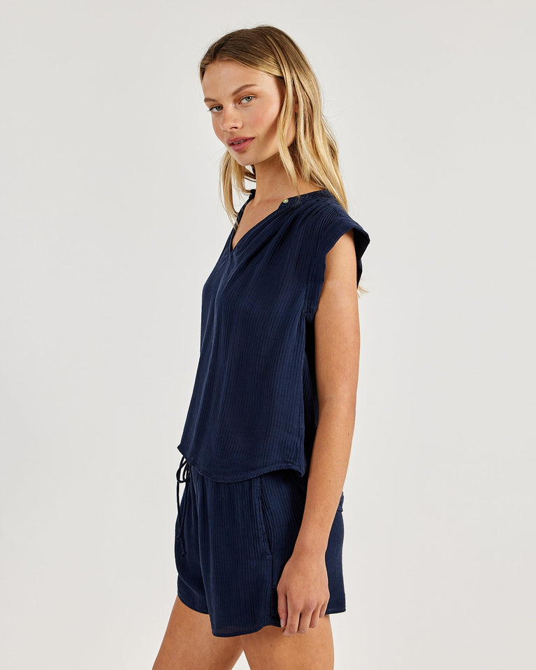 Bella Dahl Shirred Pullover Cap Sleeve - Italian Navy