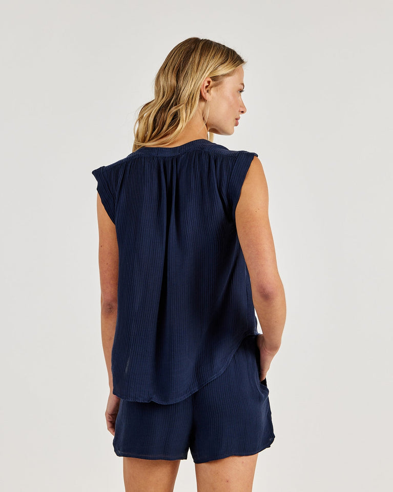 Bella Dahl Shirred Pullover Cap Sleeve - Italian Navy