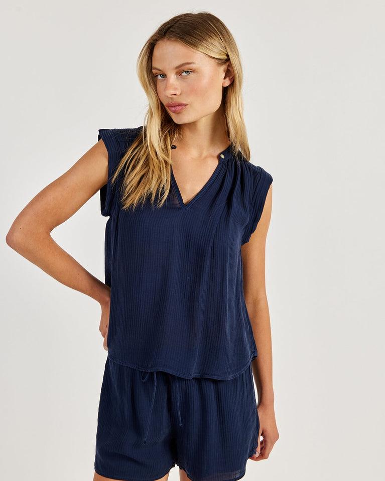 bella dahl Shirred Pullover Cap Sleeve - Italian Navy