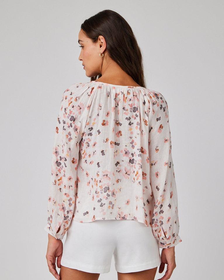 Bella Dahl Shirred Raglan Tie Front Blouse - Hana Floral Print