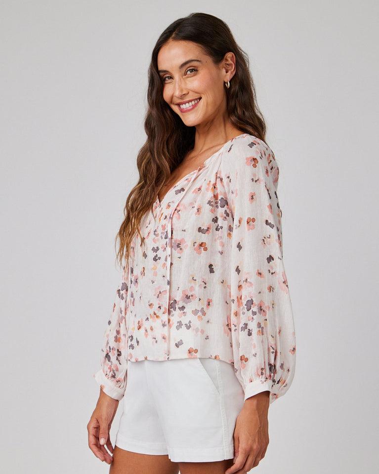 Bella Dahl Shirred Raglan Tie Front Blouse - Hana Floral Print