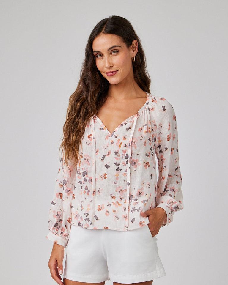 bella dahl Shirred Raglan Tie Front Blouse - Hana Floral Print