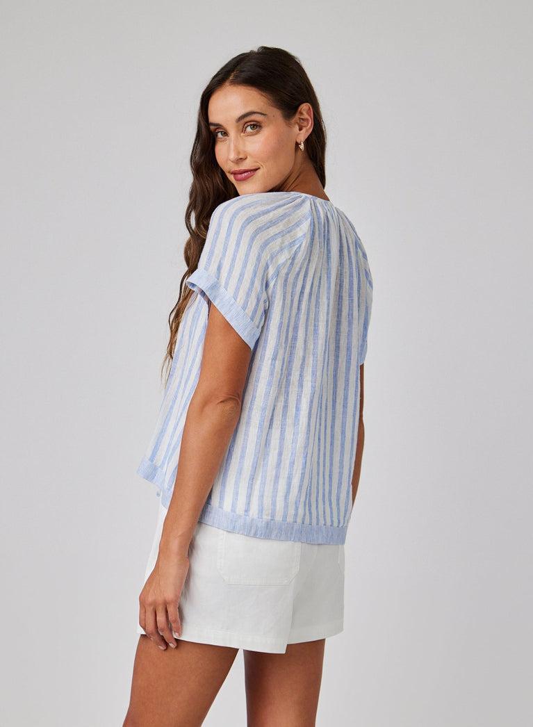 Bella Dahl Short Sleeve Flowy Raglan Top - Blue Sky Stripe