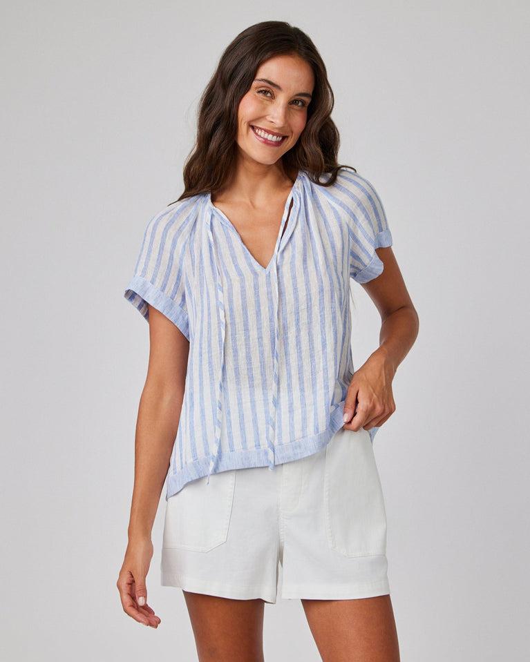 bella dahl Short Sleeve Flowy Raglan Top - Blue Sky Stripe