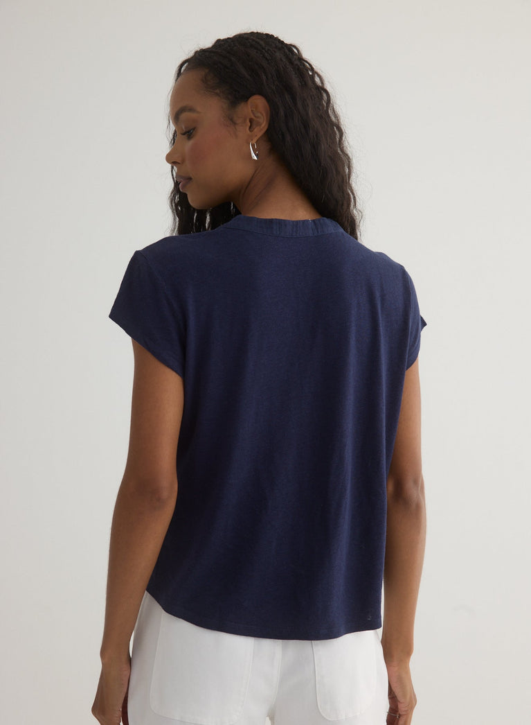 Bella Dahl Short Sleeve Placket Pullover - Italian Navy
