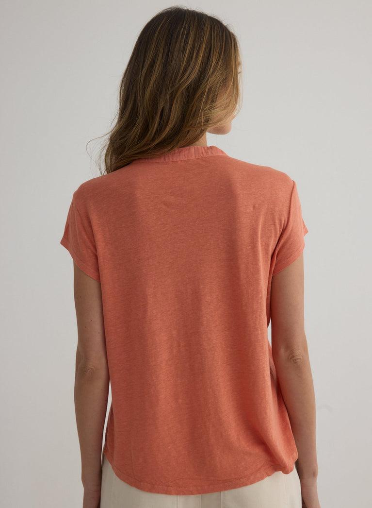 Bella Dahl Short Sleeve Placket Pullover - Terracotta Orange