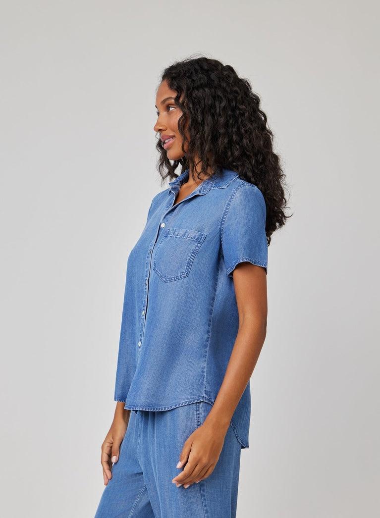 Bella Dahl Short Sleeve Pocket Button Down - Moonlit Haze Wash