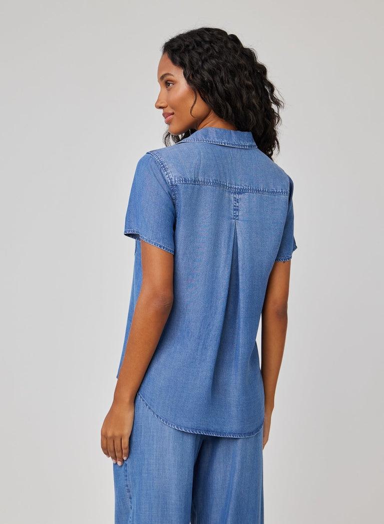 Bella Dahl Short Sleeve Pocket Button Down - Moonlit Haze Wash