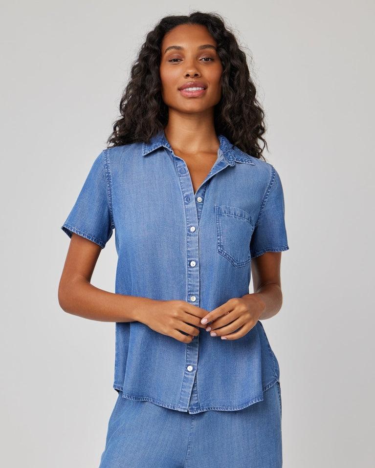 bella dahl Short Sleeve Pocket Button Down - Moonlit Haze Wash